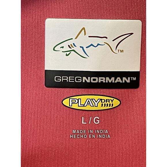 Greg Norman Polo Shirt Mens Large Pink White Striped PlayDry Golf Performance - Picture 6 of 10